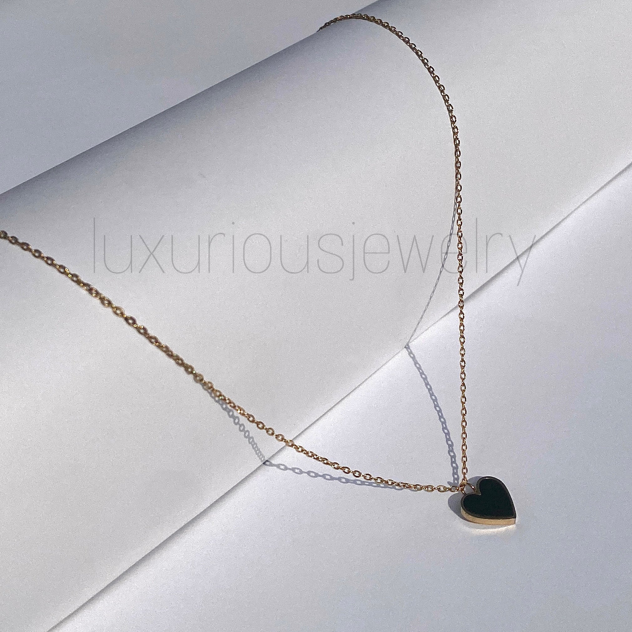 Gold Chain Black Heart Necklace