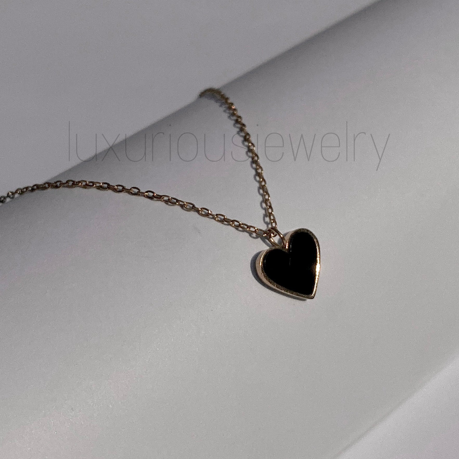 Gold Chain Black Heart Necklace