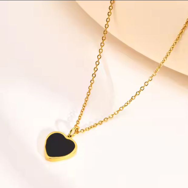 Gold Chain Black Heart Necklace