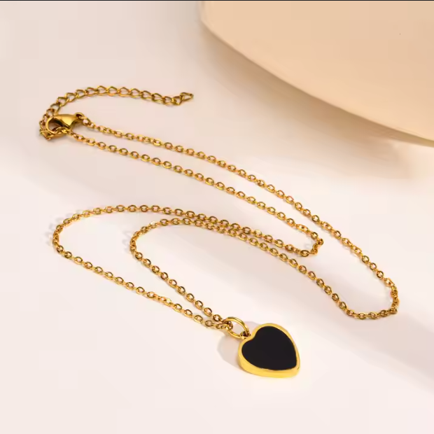 Gold Chain Black Heart Necklace