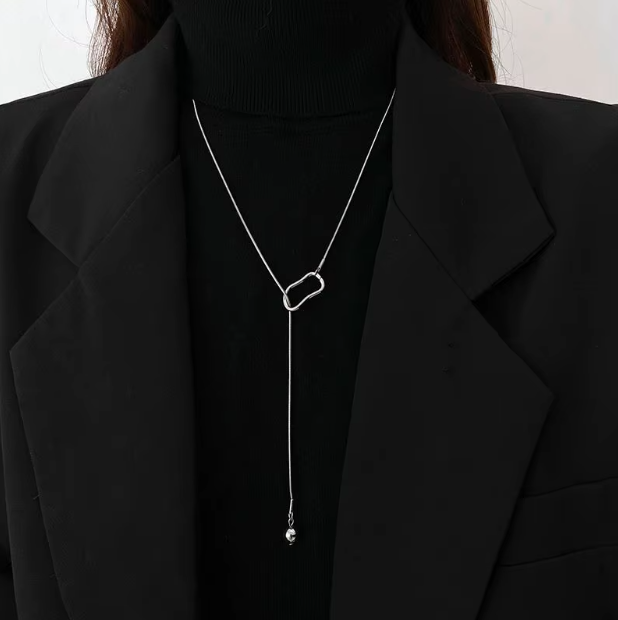 Long Chain Geometric Hollow Pendant